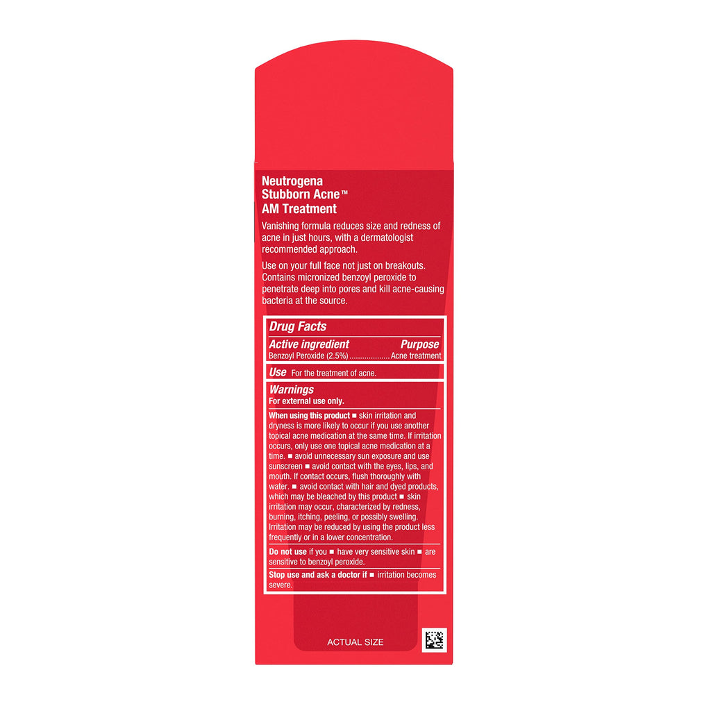 Neutrogena Stubborn Acne AM Face Treatment with 2.5% Micronized Benzoyl Peroxide Acne Medication, Oil-Free Daily Facial Treatment Reduces Size