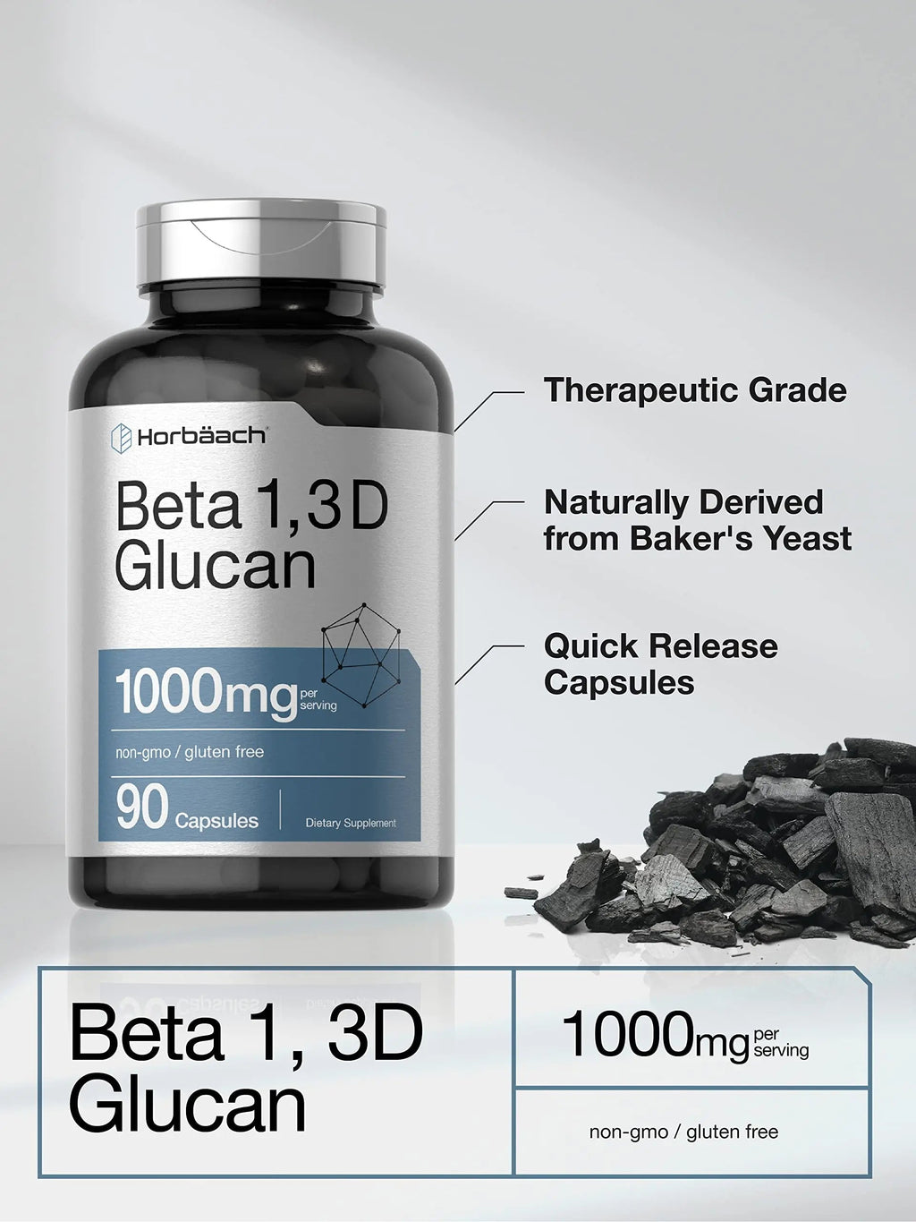 Beta Glucan 1 3D 1000 mg | 90 Capsules | Beta 1,3, 1,6 D Glucan | Non-GMO, Gluten Free Horbäach Au supplements