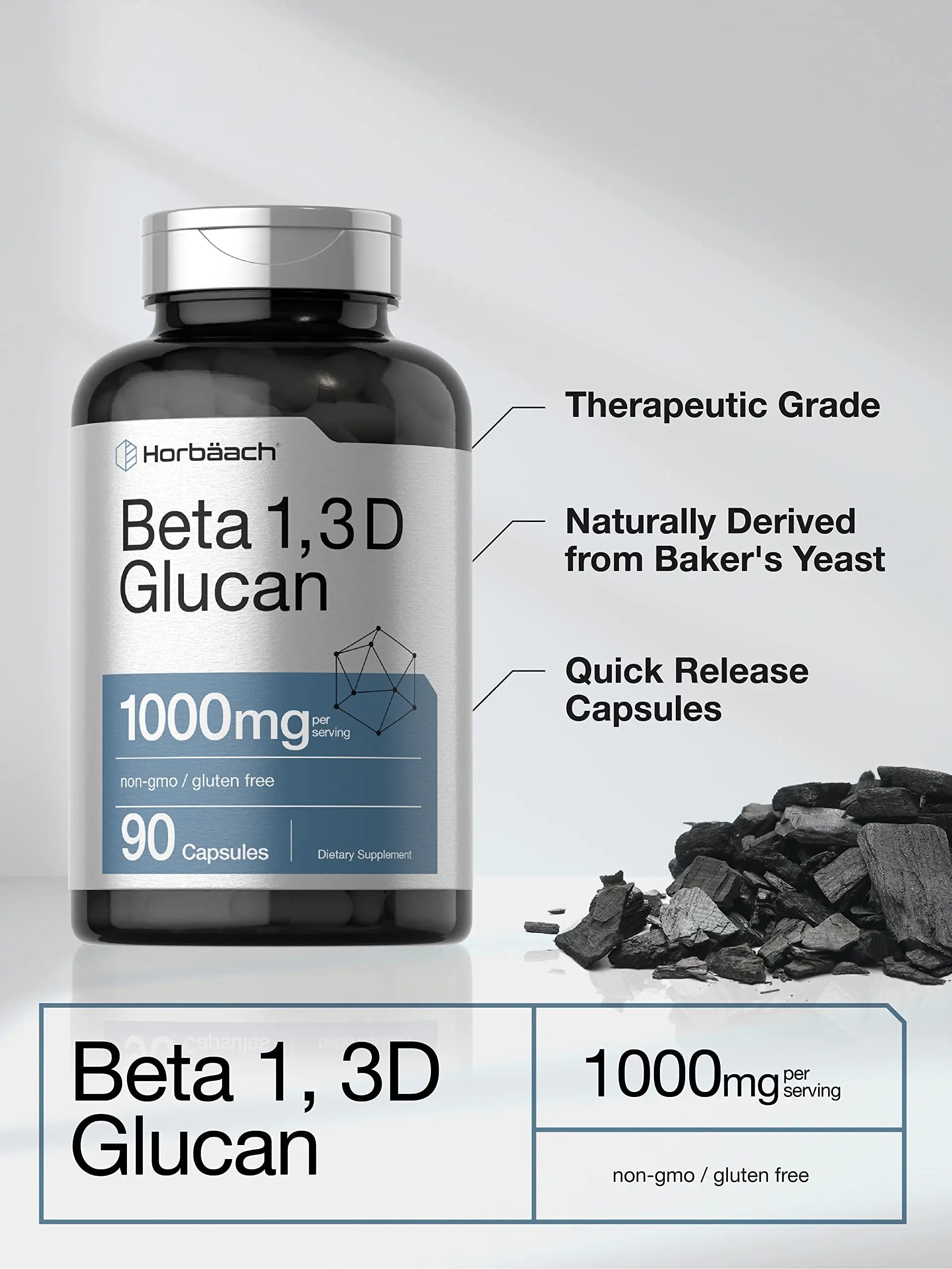 Beta Glucan 1 3D 1000 mg | 90 Capsules | Beta 1,3, 1,6 D Glucan | Non-GMO, Gluten Free Horbäach Au supplements