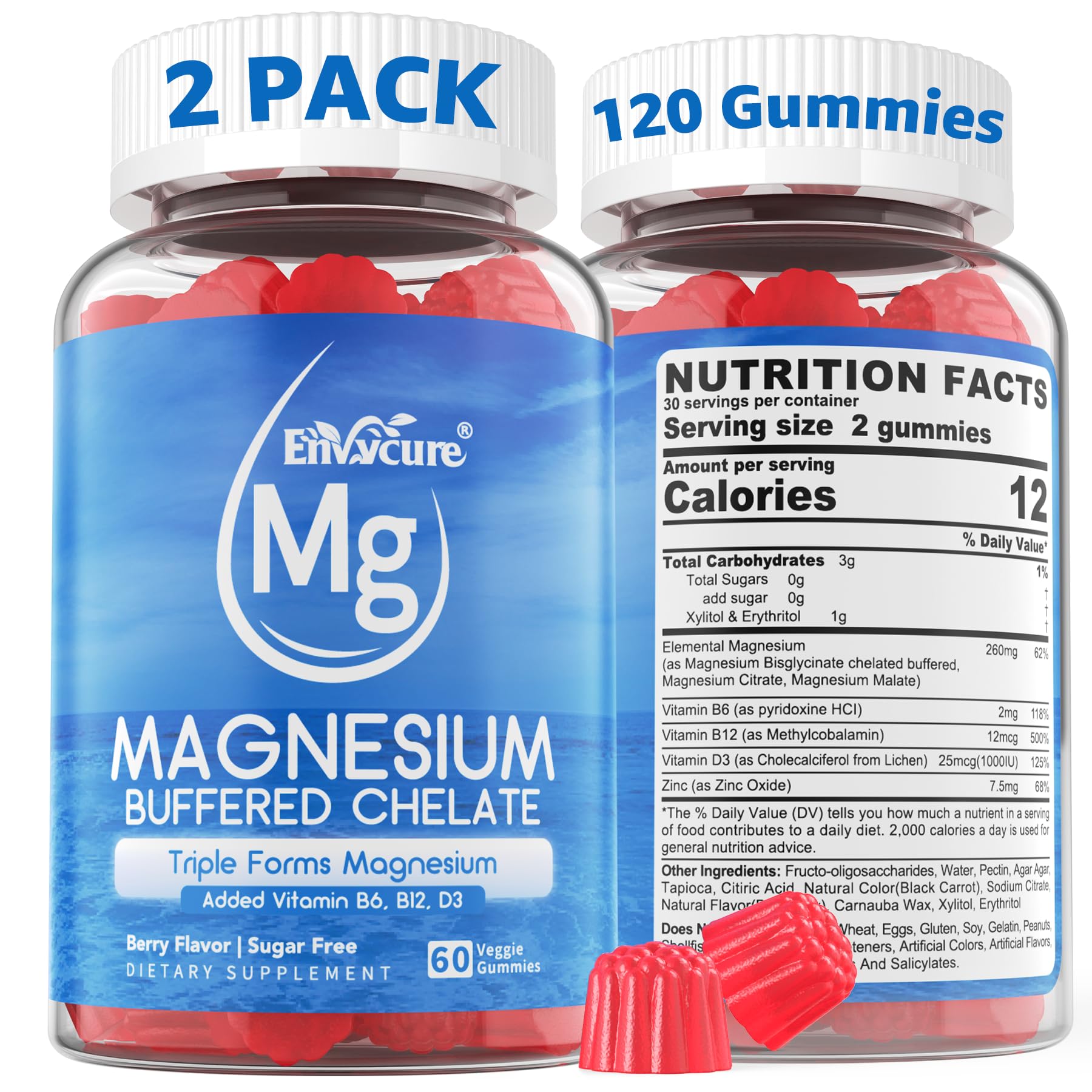 Magnesium Gummies - Triple Magnesium Complex, Magnesium Glycinate Gummies | Magnesium Glycinate, Malate, Citrate w/ D3 B6 B12, for Calm