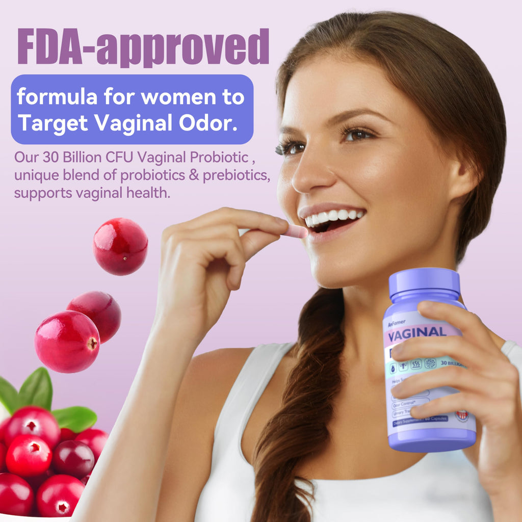 AnFamer Vaginal Probiotics for Women Female,Promotes Ph Balance,Healthy Vaginal Odor & Flora,Urinary Tract Health with Prebiotics & Lactobacillus Probiotic