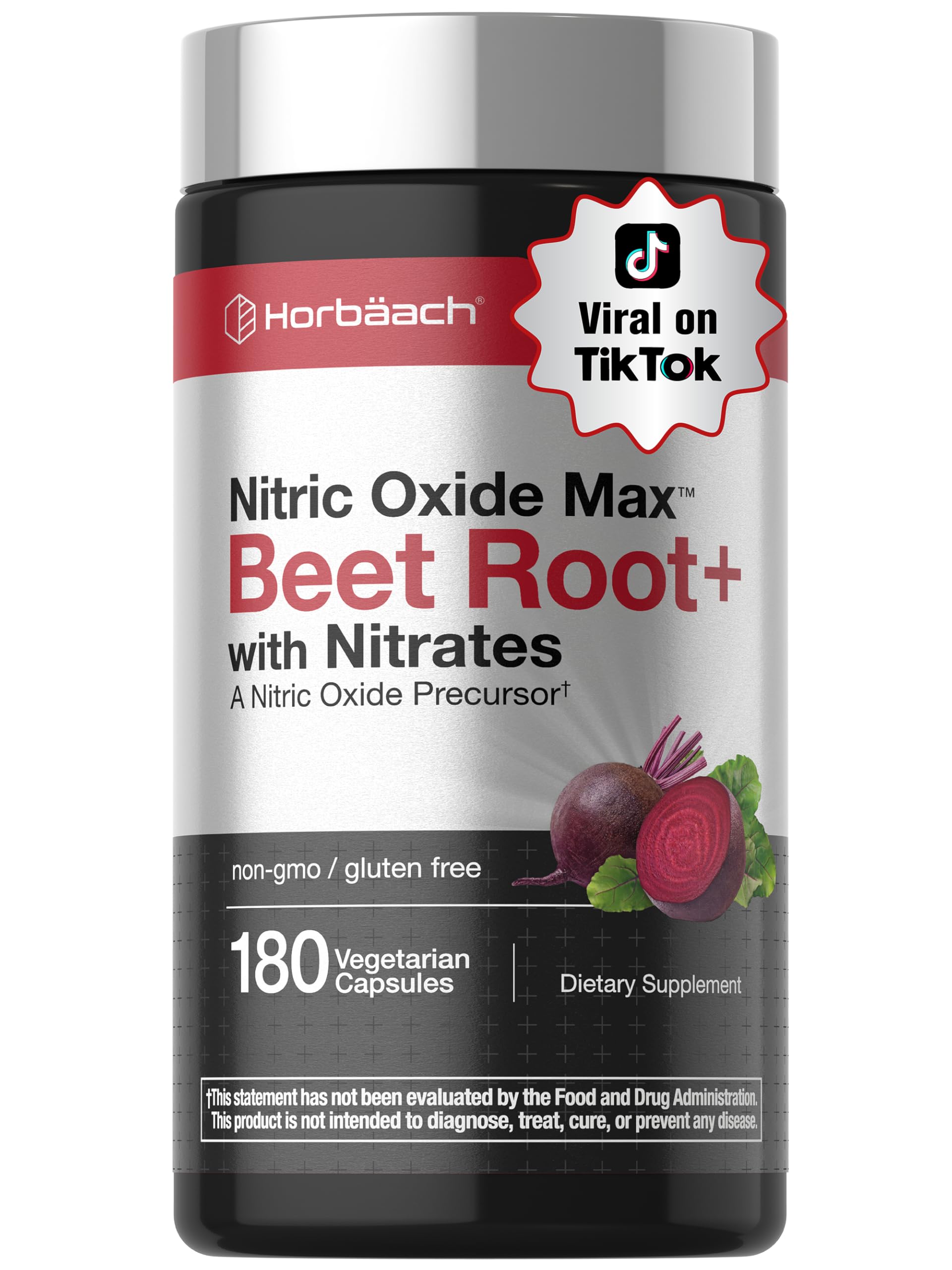 Horbäach Nitric Oxide Beet Root Capsules | 180 Count | with Nitrates and Precursor | for Men and Women | Vegetarian, Non-GMO