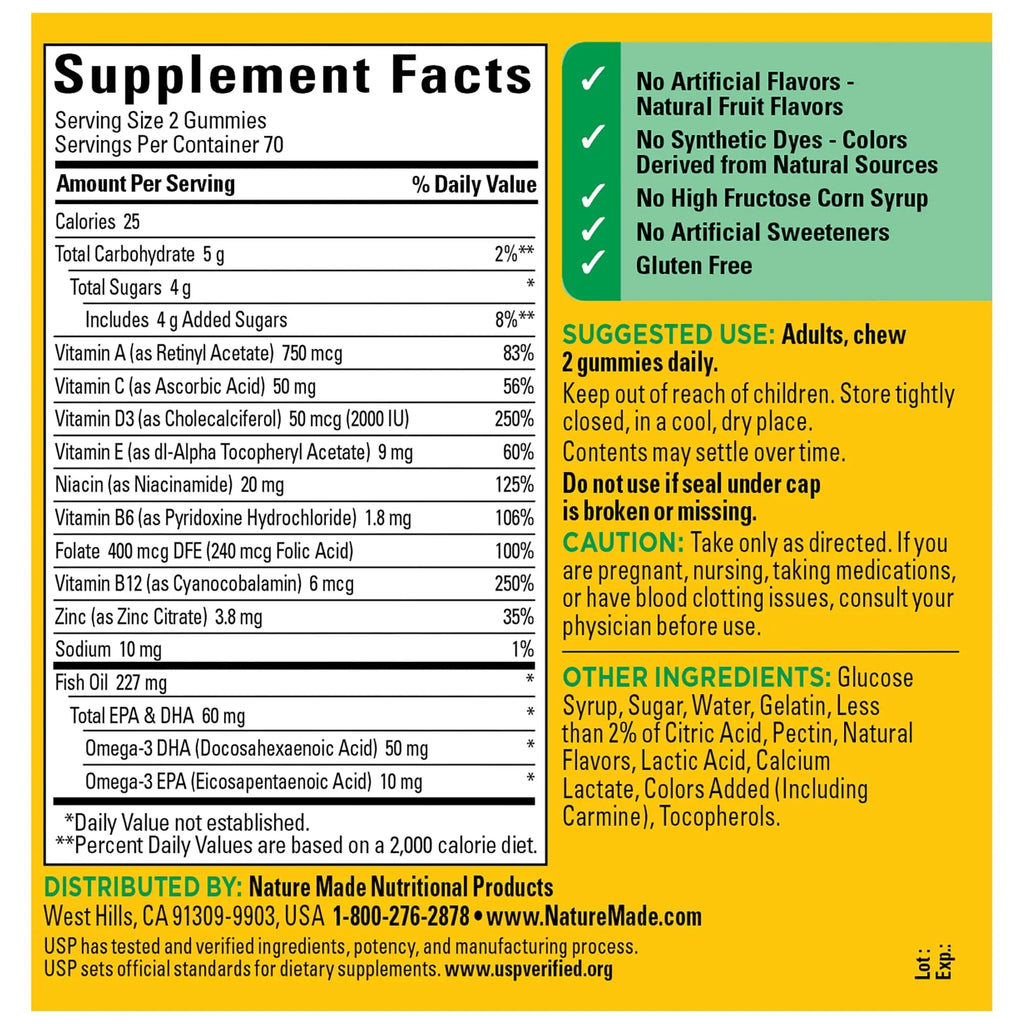 Nature Made Multivitamin + Omega-3, Multivitamin Gummies for Women and Men, Daily Nutritional Support, 140 Adult Gummy Vitamins Nature Made Au supplements