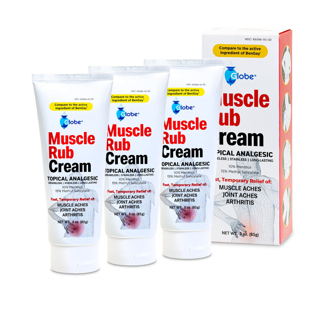 (3 Pack) Globe Ultra Strength Greaseless Muscle Rub Cream (3 oz). Compare to The Active Ingredients of Greaseless Bengay, 10% Menthol & 15% Methyl Salicylate (3 Pack) Globe Au supplements