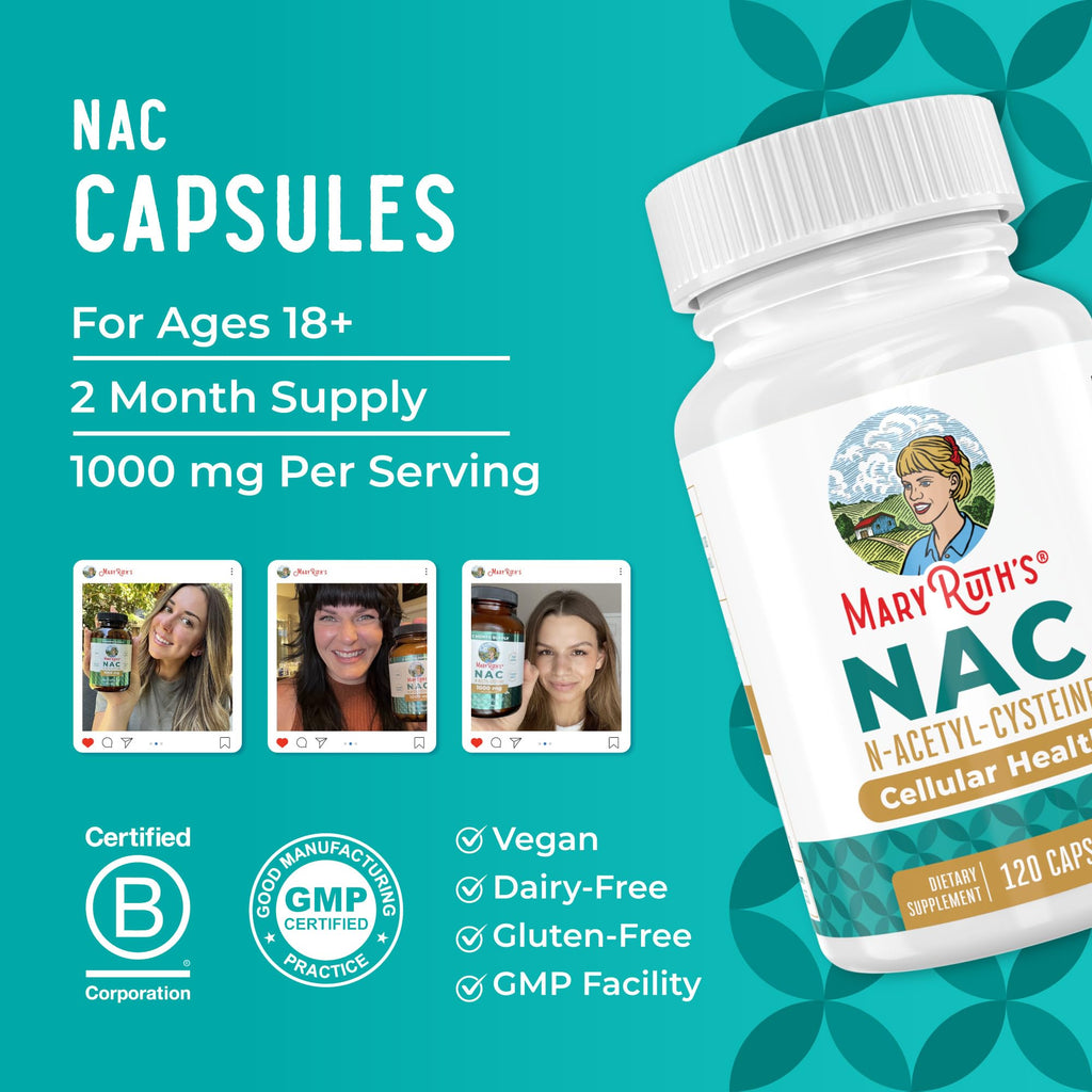 MARYRUTH'S Organics NAC Supplement N-Acetyl Cysteine | 2 Month Supply | NAC 1000mg per Serving | Vegan Capsules | Gluthamine Precursor | Amino Acid