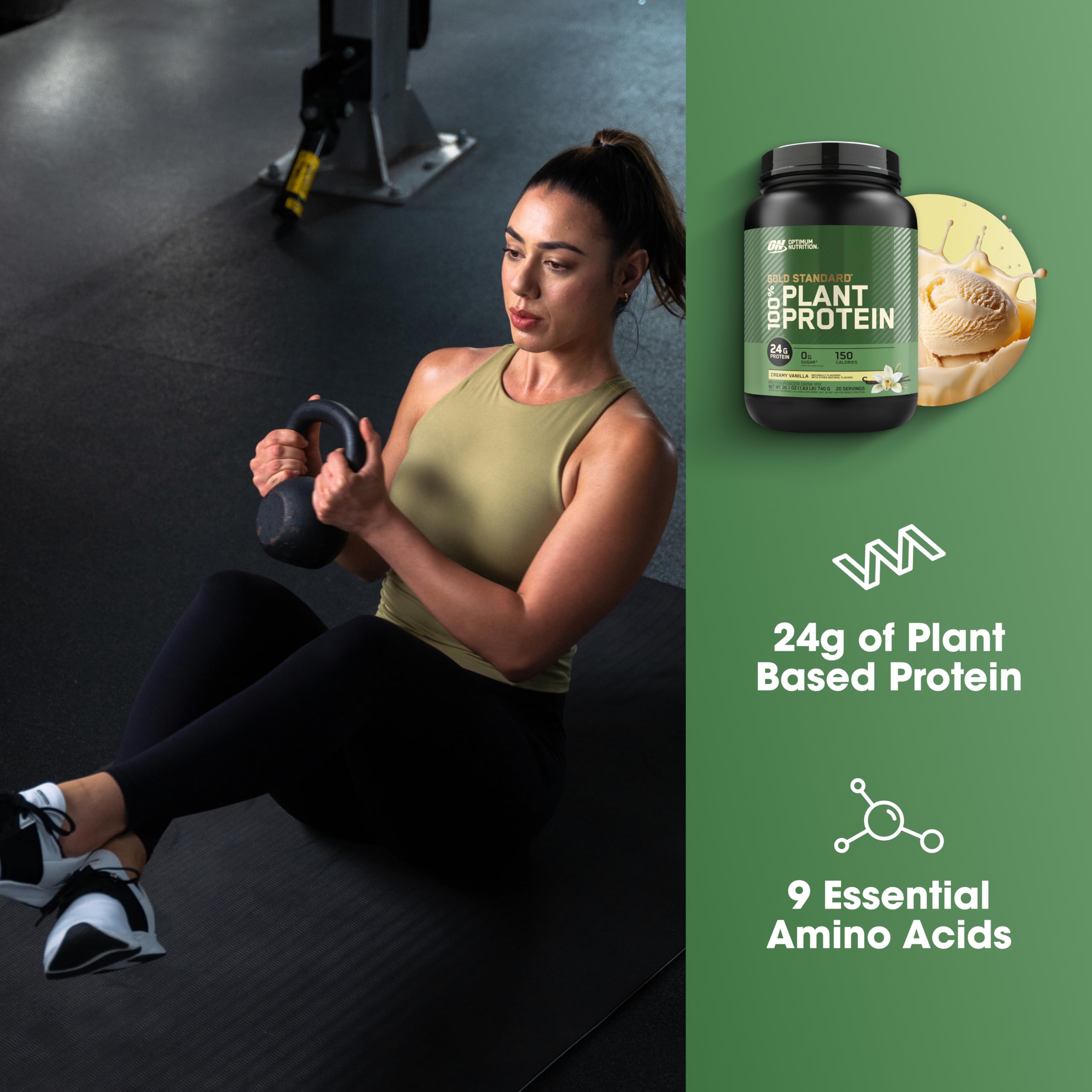 Optimum Nutrition Gold Standard 100% Plant Based Protein Powder, Gluten Free, Vegan Protein for Muscle Support and Recovery with Amino Acids - Creamy Vanilla, 20 Servings (Packaging May Vary)