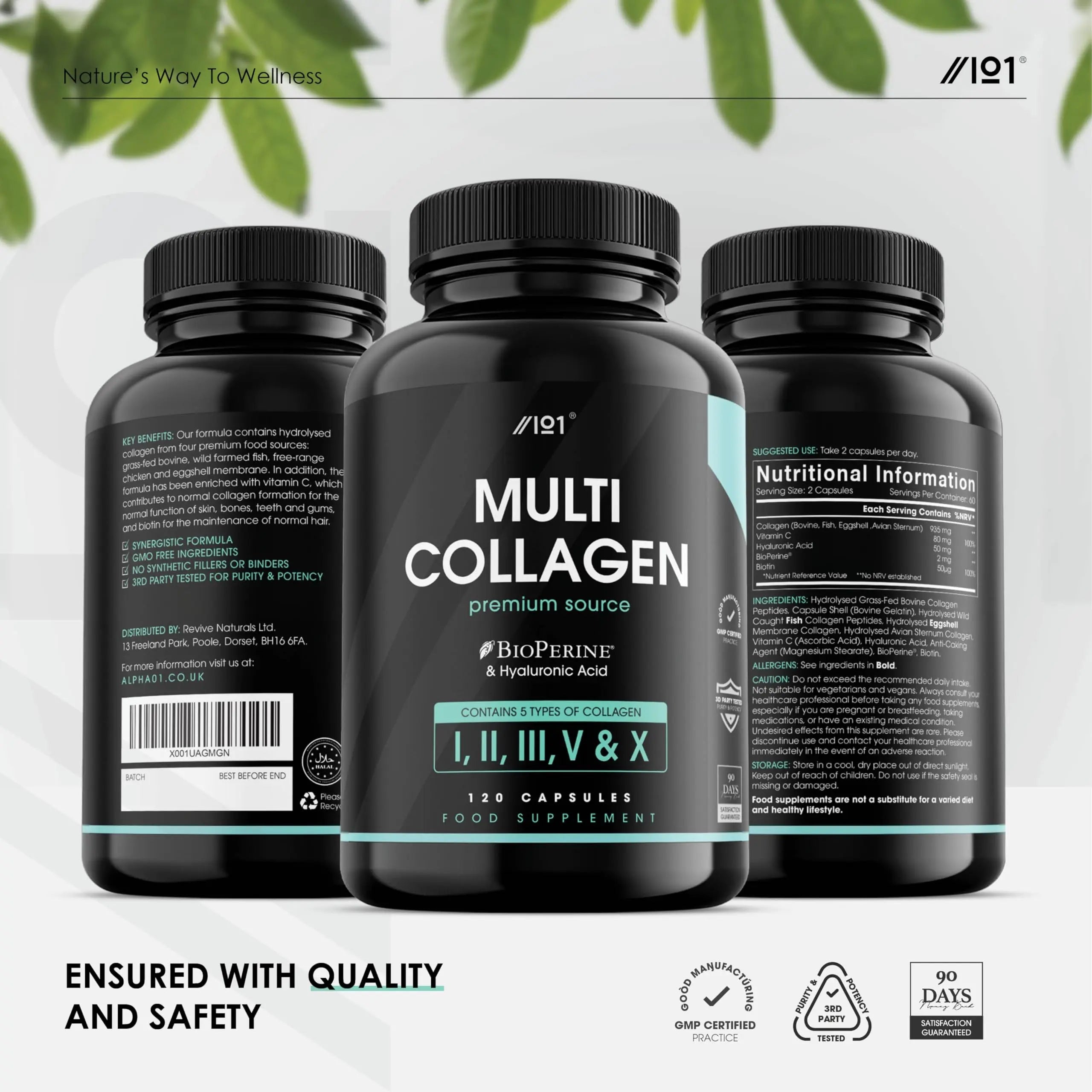Multi Collagen Capsules - 120 Capsules - Types I, II, III, V & X - Wild Caught Fish, Grass Fed Bovine, Eggshell Revive Naturals Au supplements