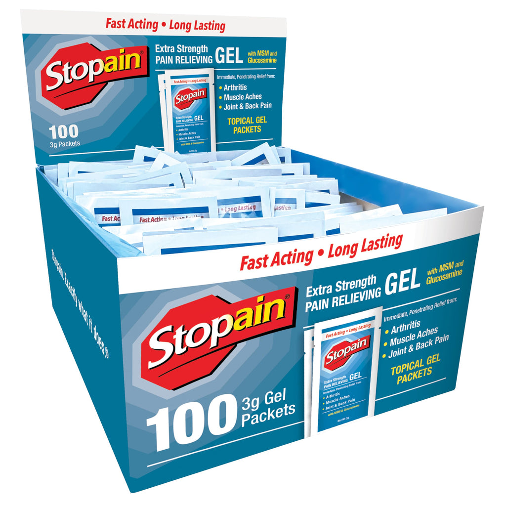 Stopain Pain Relief 3g Gel Packets, 100ct, 8% Menthol, Topical Pain Relief, Knee Pain Relief, Back Pain Relief, and Arthritis Pain Relief, Perfect for Workplace First Aid Cabinets, Made in USA Stopain Au supplements