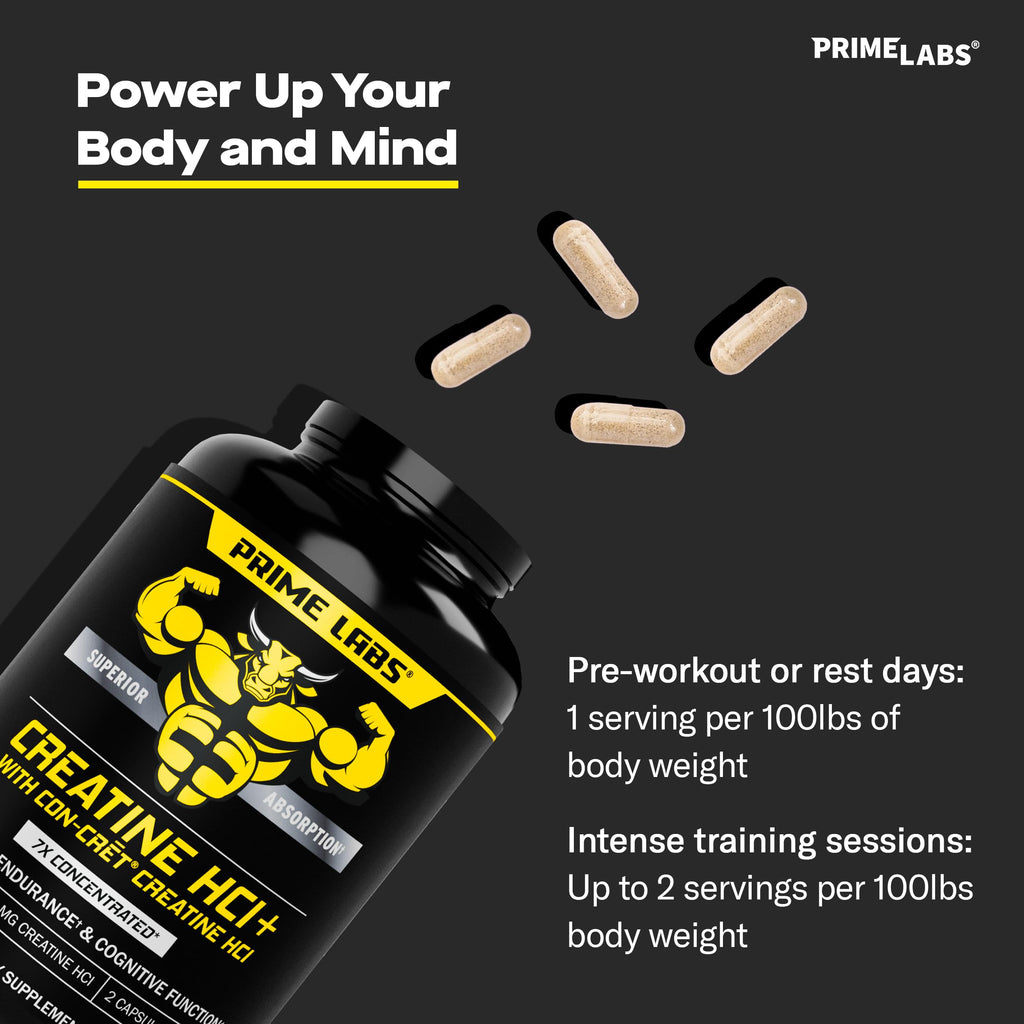Prime Labs Creatine HCl Capsules - with CON-CRĒT®, Rhodiola Root Extract, & L-Theanine - Muscle Support, Endurance, Cognitive Function - for Men & Women - 60 Pills Prime Labs Au supplements