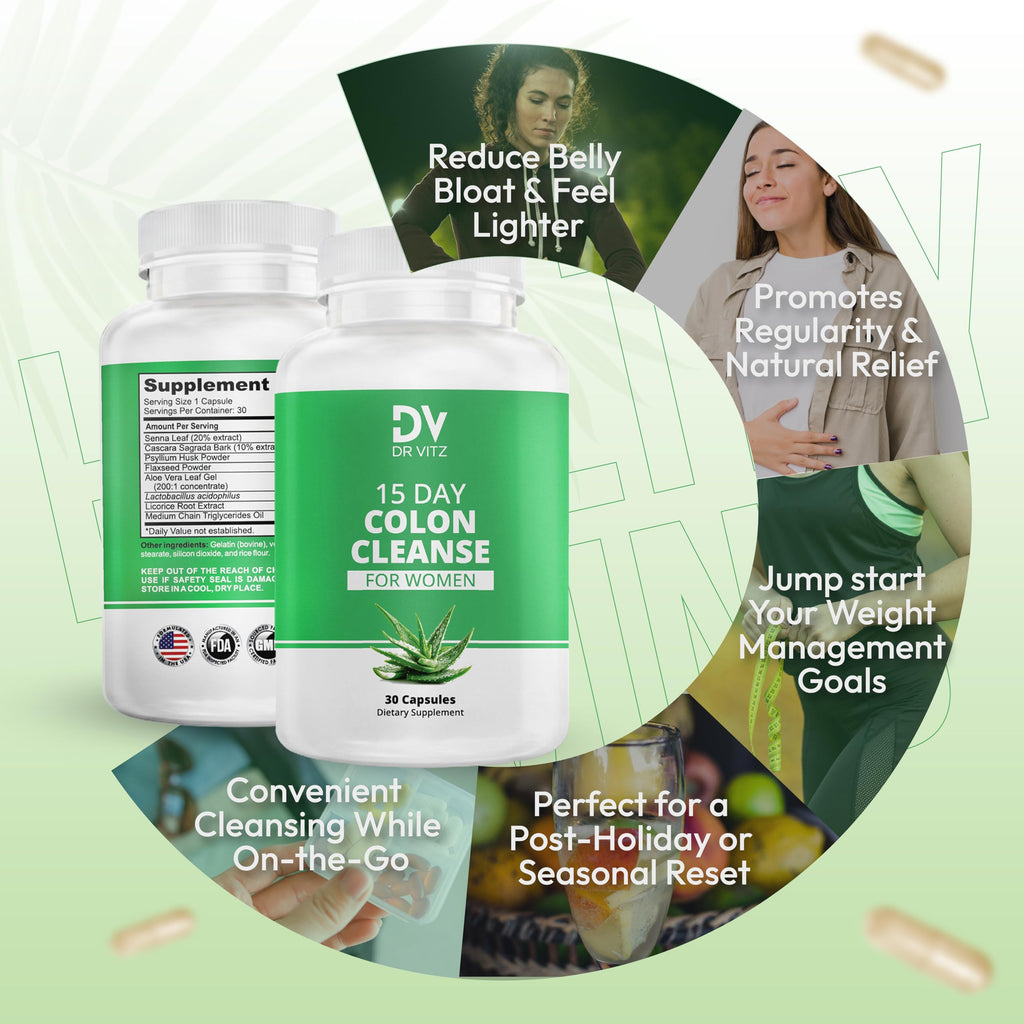 Dr Vitz 15 Day Colon Cleanse for Women – Natural Detox Pills with Herbs, Fiber & Probiotics – Bloating & Constipation Relief, Weight Loss & Gut Health Reset – 30 Capsules Dr Vitz Au supplements