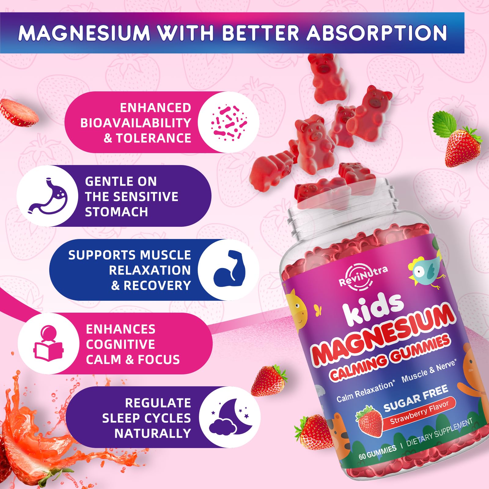 ReviNutra Magnesium Gummies for Kids - Magnesium Glycinate Gummies with L-Theanine, Chamomile, Vitamin B6, D for Kids & Adults Sleep