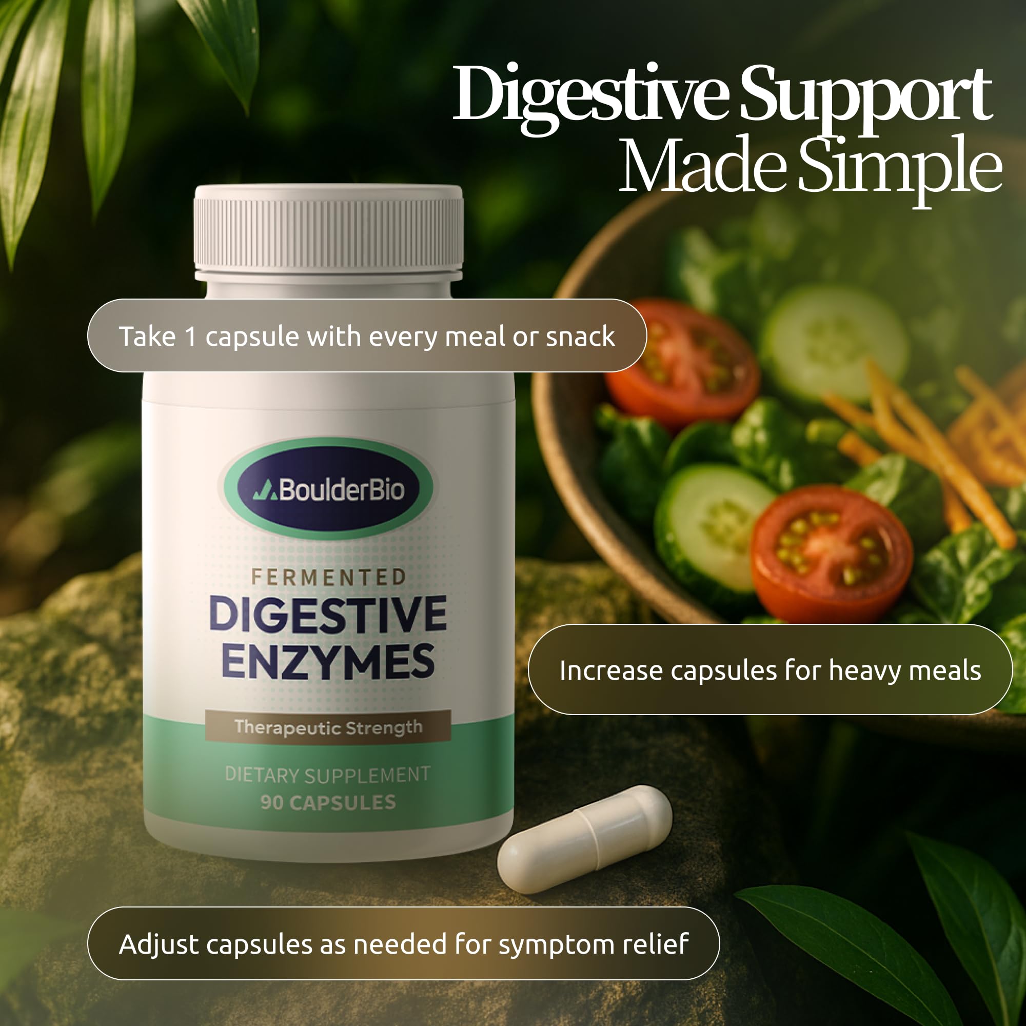 Boulder Bio Digestive Enzymes | 40,000 USP Lipase - Prescription Strength Pancreatic Enzyme Replacement Formula for Fat Digestion, Gut Health & Nutrient Absorption