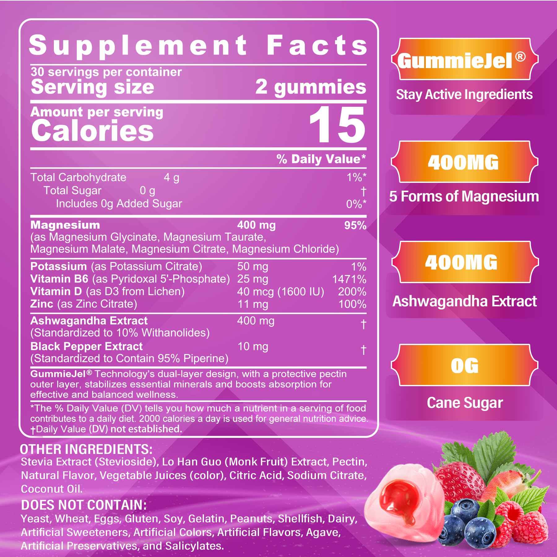 Magnesium Gummies 400mg | 5-in-1 Magnesium Complex for Women & Men: Mag Glycinate, Citrate, Malate, Chloride & Taurate | w/Ashwagandha, D3 & Zinc for Relaxtion,