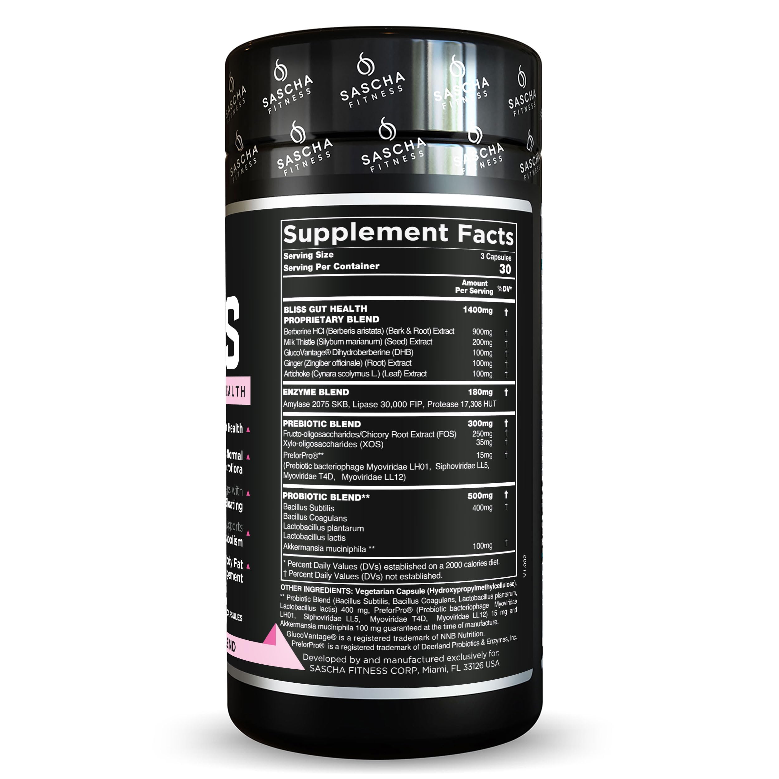SASCHA FITNESS®️Gut and Digestive Health Support Pills | Prebiotics, Probiotics & Enzyme Blend |Berberine HCI,Gluco Vantage®|Helps with Bloating,Fat Loss,