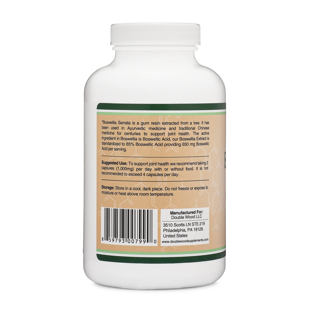 Boswellia Serrata - 240 Capsules (Max Strength 1,000mg of 65% Boswellic Acid Extract) Boswellia Extract Capsules (Joint Support Supplement for Joint Health) Third Party Tested by Double Wood Double Wood Supplements Au supplements