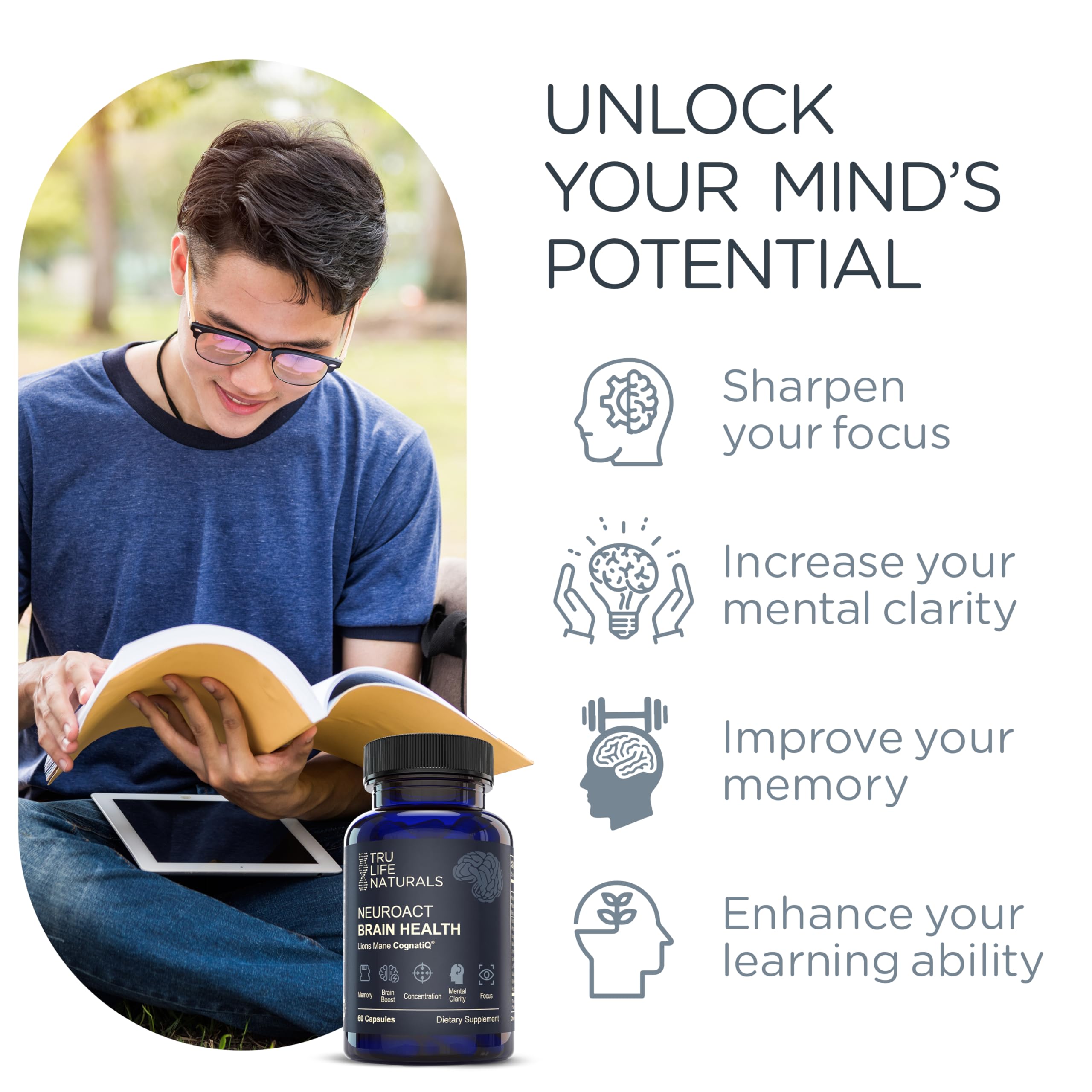 NEUROACT Brain Health Memory, Focus, Concentration, Mental Clarity with CognatiQ, Vitamin B3 & B6 | Manage Stress & Elevate Mood | Holistic Brain Health Formula, Sustained Energy & Well Being