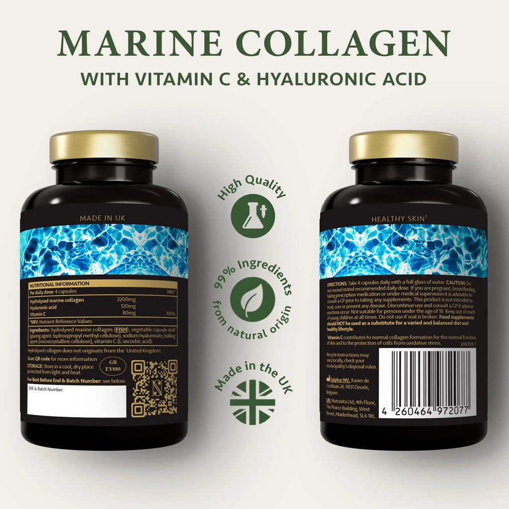 Marine Collagen Capsules with Hyaluronic Acid + Vitamin C 2400mg - High Strength Collagen SatinNaturel Au supplements