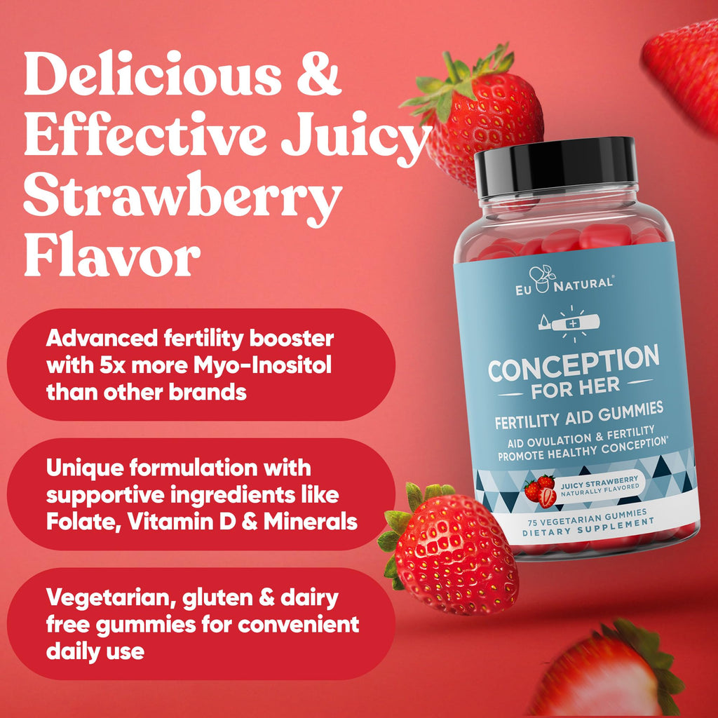 Conception for Her Fertility Gummies - Fertility Supplements for Women with Myo Inositol, Folate & more Essential Nutrients - Delicious Juicy Strawberry Hormone Balance Vitamins, 75 ct Pectin Gummies Eu Natural Au supplements