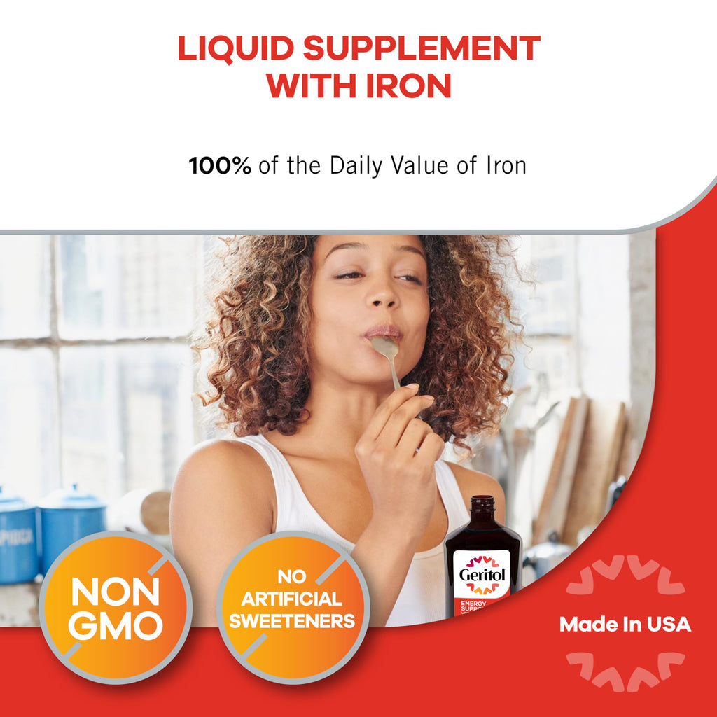 Geritol Liquid Vitamin and Iron Supplement, Energy Support, Contains High Potency B-Vitamins and Iron, Pleasant Tasting, Easy to Swallow