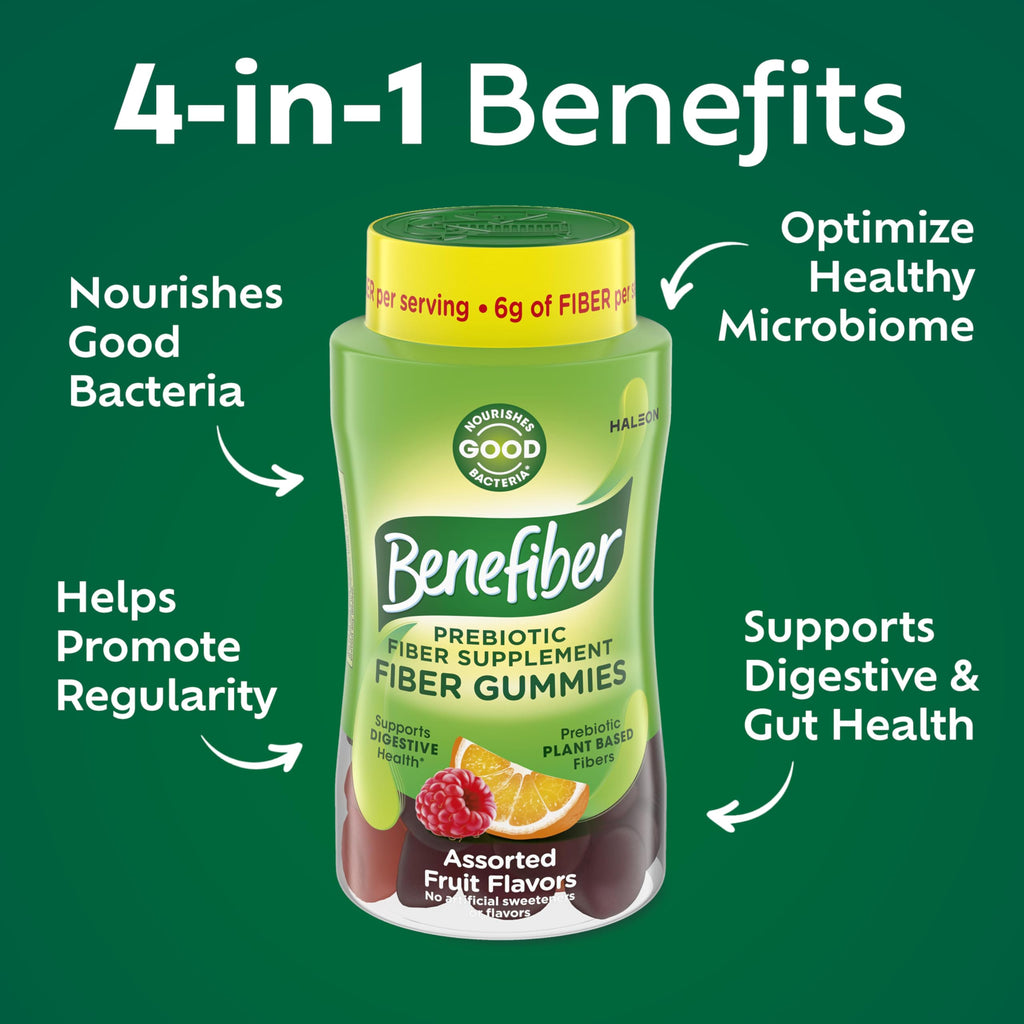 Benefiber Prebiotic GLP-1 Friendly Fiber Supplement Gummies for Digestive Health, Assorted Fruit Flavor - 81 Count