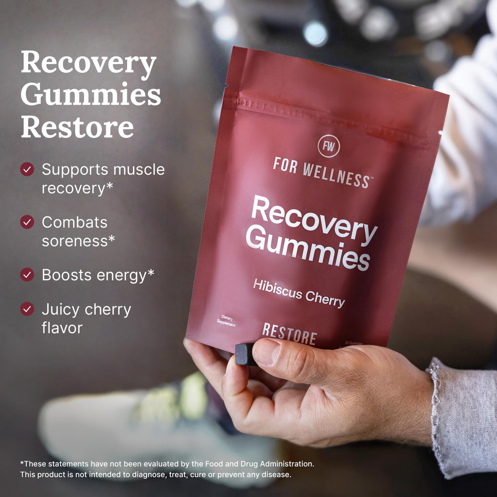 For Wellness Recovery Gummies Restore | Tart Cherry Energy Supplements with Electrolytes for Muscle Soreness, Post-Workout Performance & Recovery