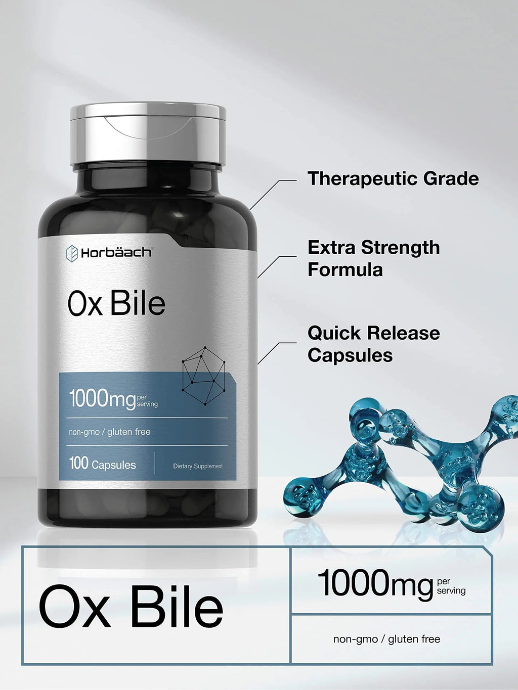 Ox Bile 1000 mg 100 Capsules | Digestive Enzymes Supplement | Non-GMO & Gluten Free Horbäach Au supplements