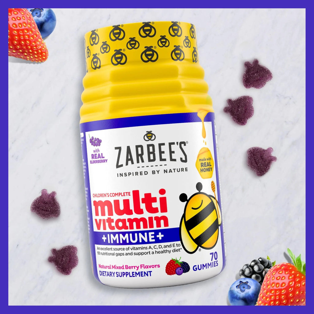 Zarbee’s Complete Kids Multivitamin Gummies + Immune Support, Berry Flavor, Honey-Sweetened, Gluten-Free & Gelatin-Free, Vitamins A, C, D3, E, B6, B12, Zarbee's Au supplements