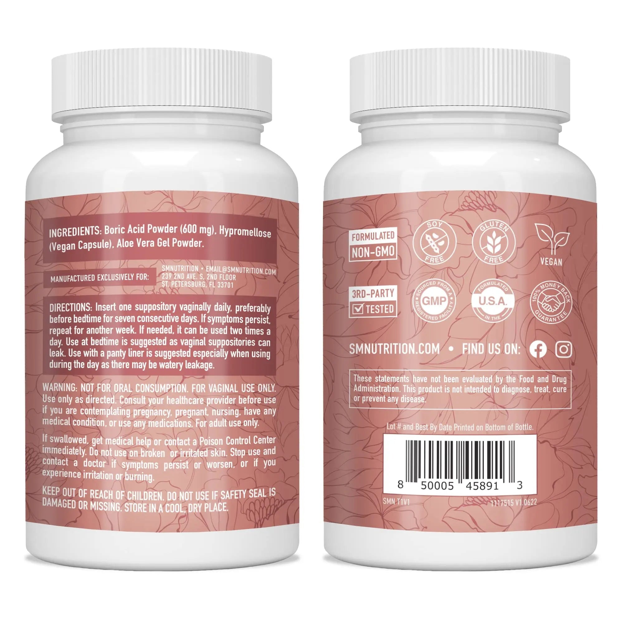 Boric Acid Suppositories for Women | 600mg | for pH Balance, Vaginal Odor & Itching | Feminine Intimate Health SMNutrition Au supplements