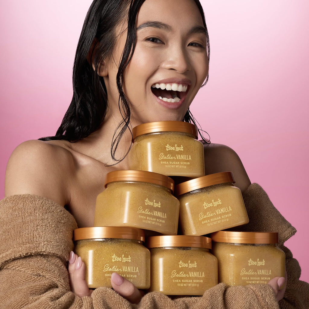 Tree Hut Golden Vanilla Shea Sugar Scrub, Exfoliating, Hydrating & Moisturizing Body Scrub with Shea Butter & Natural Oils