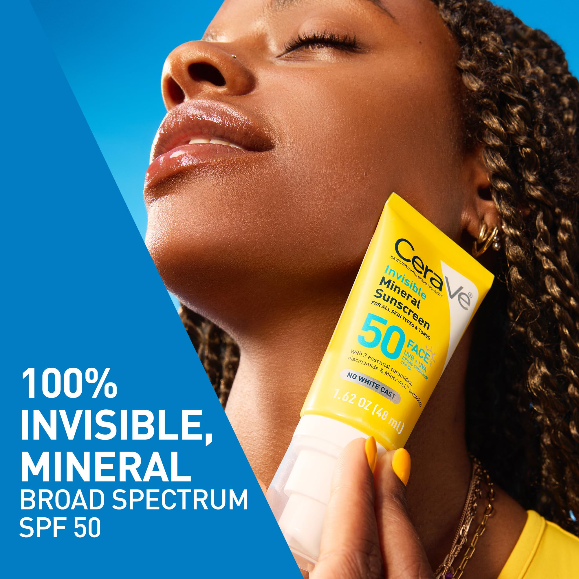 CeraVe Invisible Mineral Sunscreen SPF 50, Face Sunscreen for Sensitive Skin With Zinc Oxide & Titanium Dioxide, Vitamin E