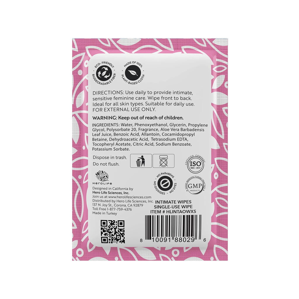 HEROLIFE Personal Wipes for Feminine Care, Single Use To Go, Plant-Based, 1 pack of 40 Single Herolife Au supplements