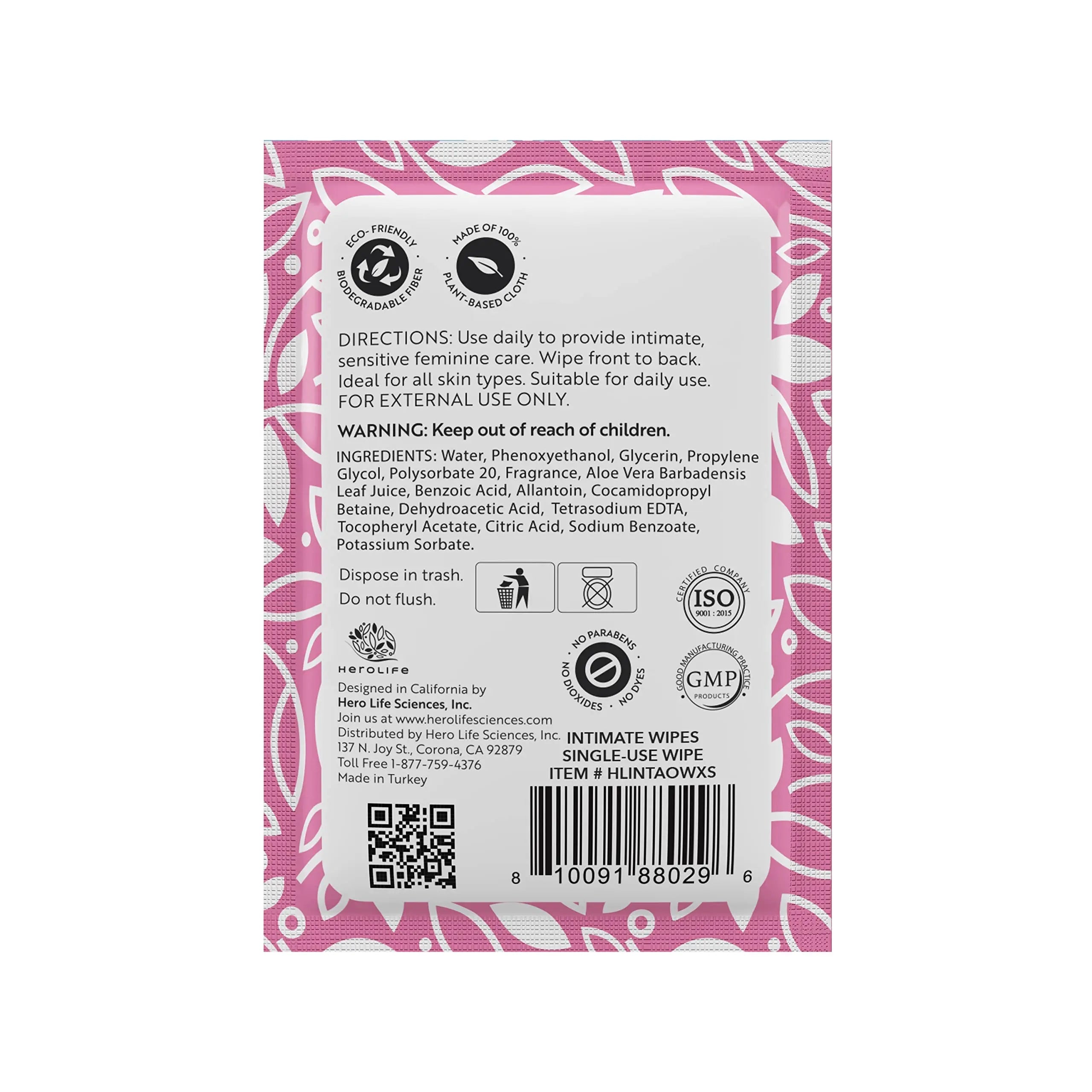 HEROLIFE Personal Wipes for Feminine Care, Single Use To Go, Plant-Based, 1 pack of 40 Single Herolife Au supplements