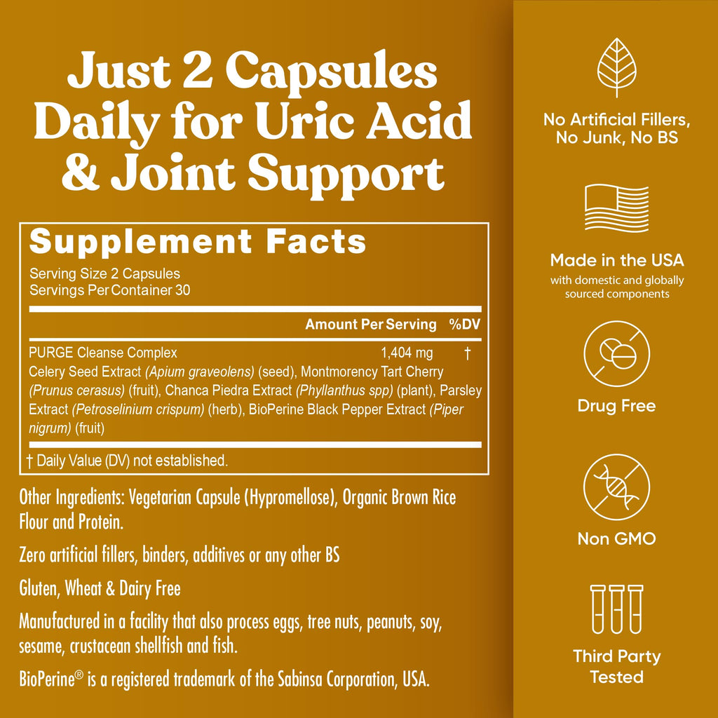 Eu Natural Purge Uric Acid Flush - Eat & Drink What You Want - Uric Acid Support for Joints & Mobility with Celery Seed