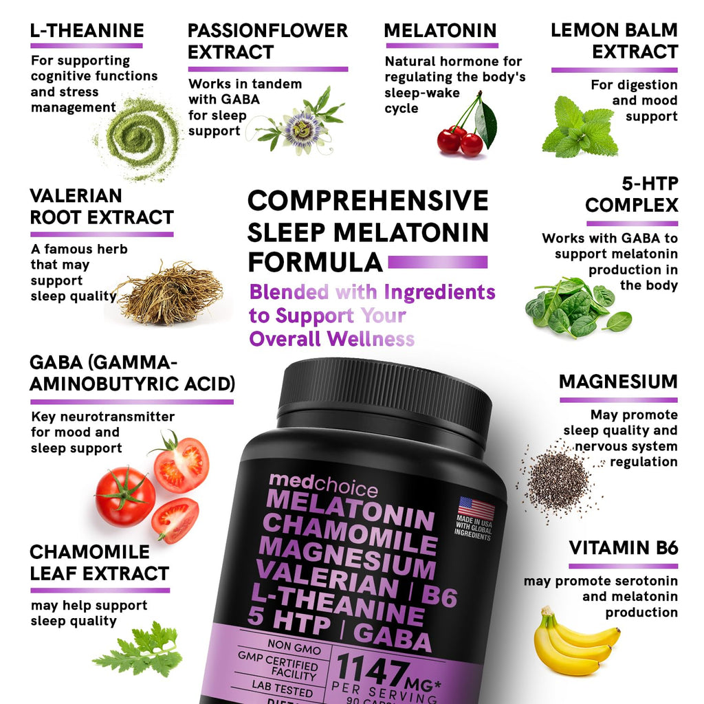 10-in-1 Melatonin Capsules - Melatonin 5mg Natural Sleep Aid for Adults MEDCHOICE Au supplements