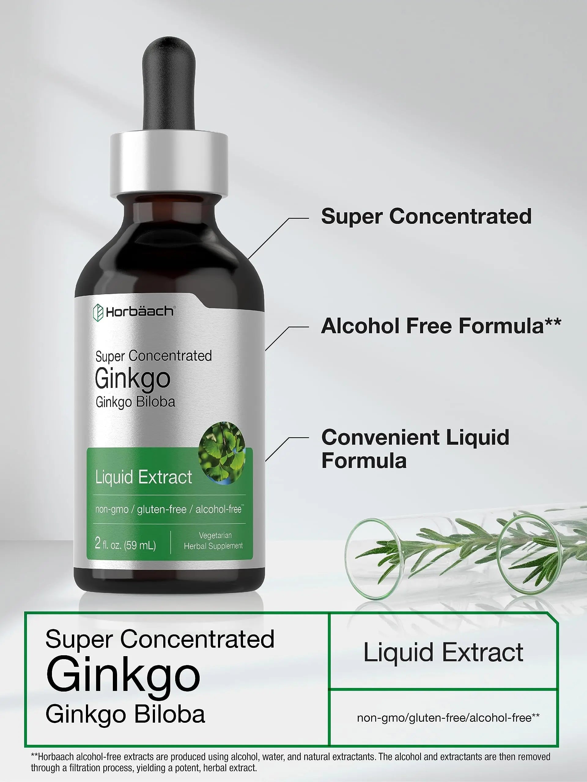 Ginkgo Biloba Extract Liquid 2 fl oz | Alcohol-Free Herb Supplement | Vegetarian Horbäach Au supplements