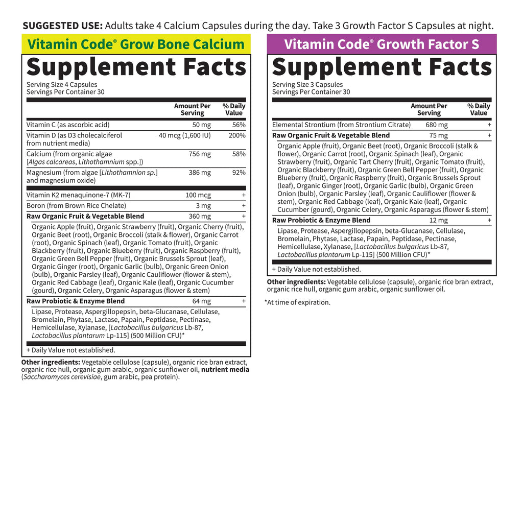 Garden of Life Calcium Supplement - Vitamin Code Grow Bone Made with Whole Foods, Strontium, Magnesium, K2 MK7, Vitamin D3