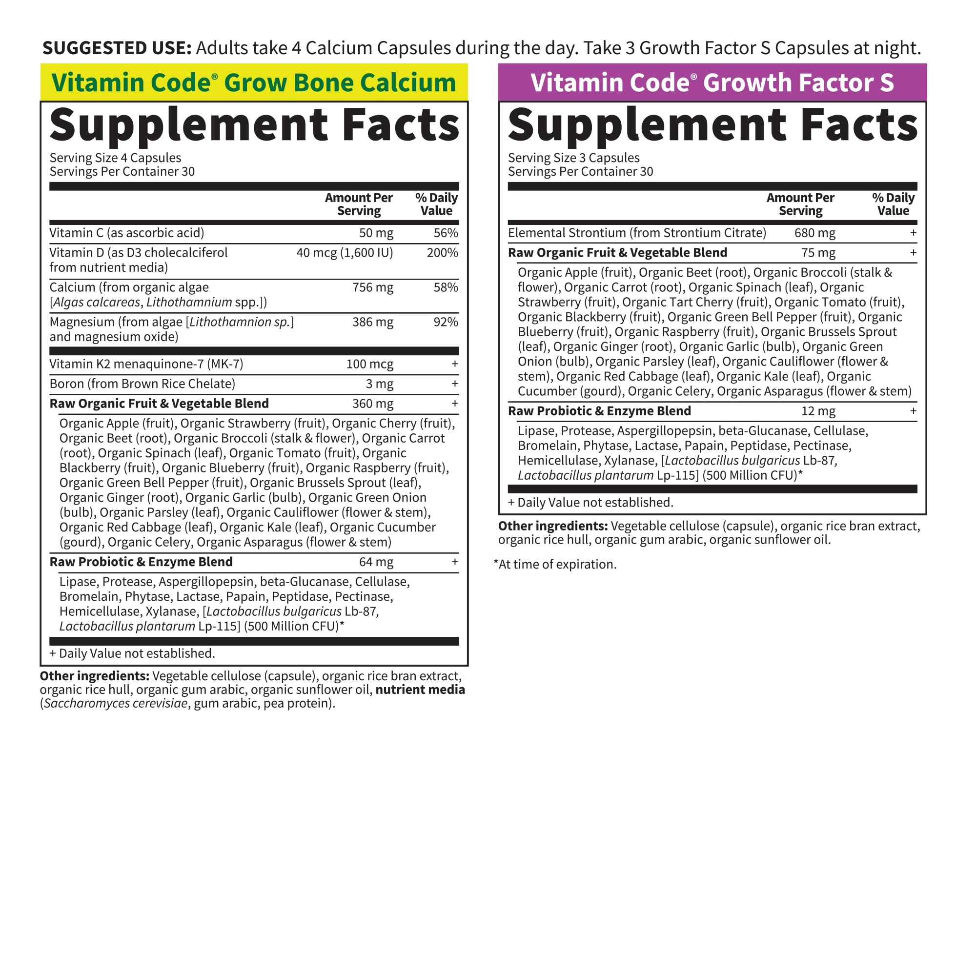 Garden of Life Calcium Supplement - Vitamin Code Grow Bone Made with Whole Foods, Strontium, Magnesium, K2 MK7, Vitamin D3