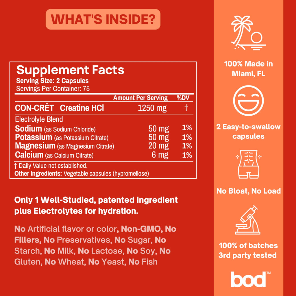 Bod Creatine HCL Capsules – 150 Pills | Creatine Hydrochloride Supplement for Men & Women | Easy-to-Swallow Alternative to Monohydrate Powder, Unflavored & Keto-Friendly