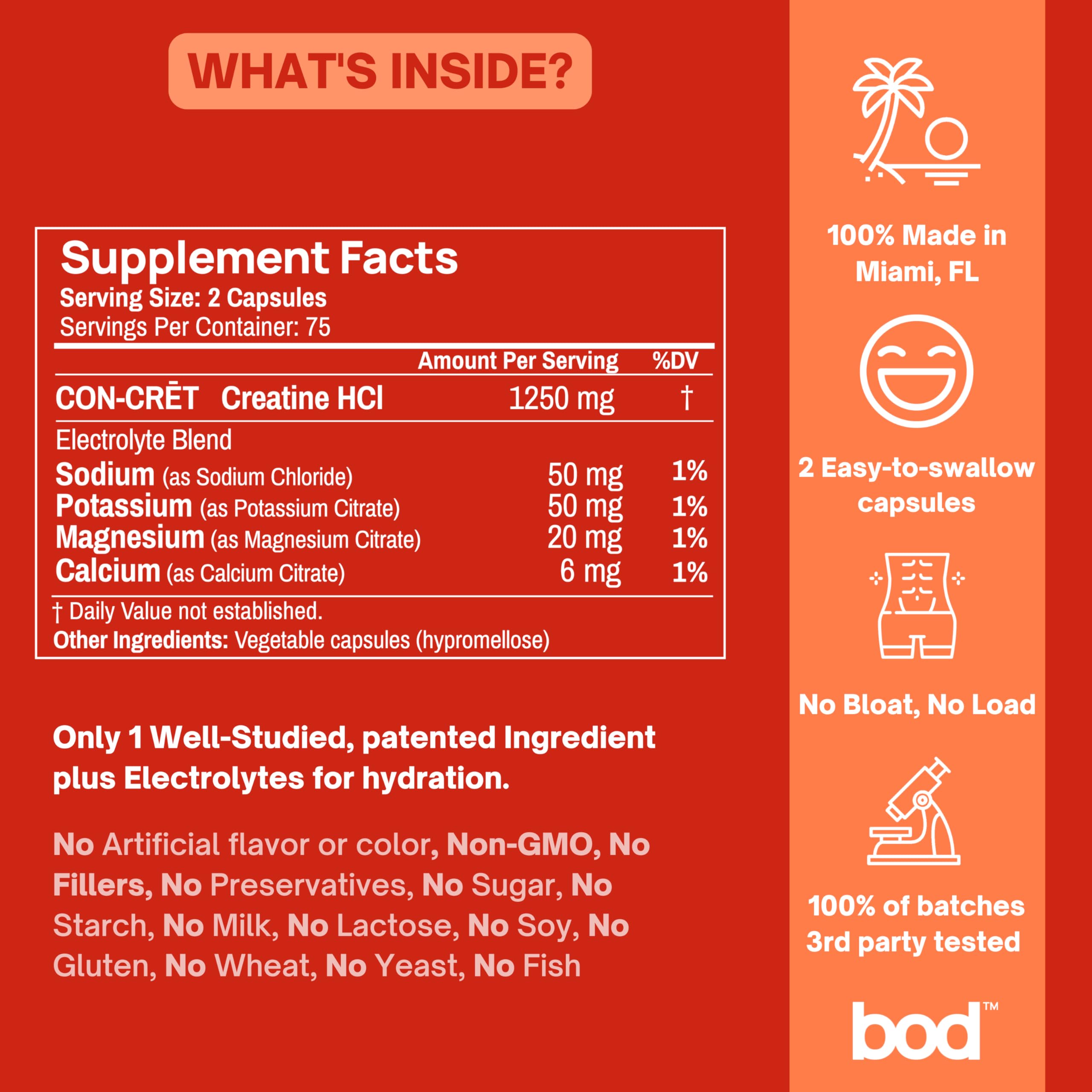 Bod Creatine HCL Capsules – 150 Pills | Creatine Hydrochloride Supplement for Men & Women | Easy-to-Swallow Alternative to Monohydrate Powder, Unflavored & Keto-Friendly