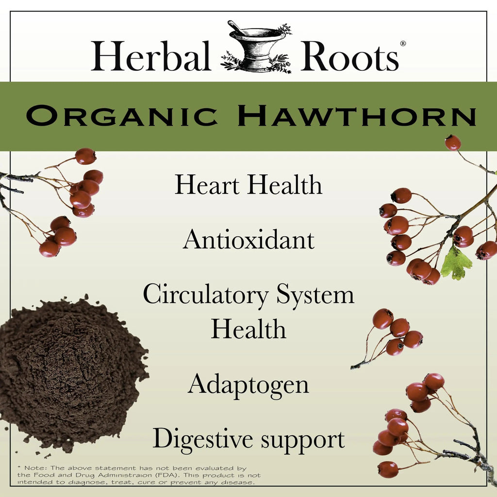 Herbal Roots Organic Hawthorn Berry Capsules | Extra Strength 1,200mg per Serving | 60 Vegan Capsules Herbal Roots Au supplements