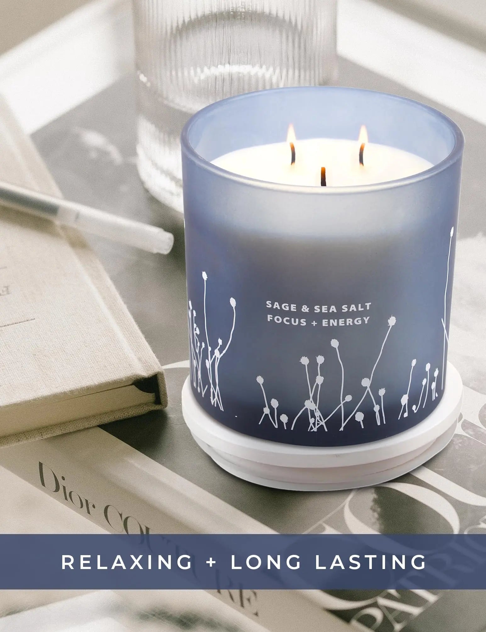 White Sage Sea Salt 3 Wick Candle 14.5 oz | Sage Candles for Cleansing House | Large Soy Candles GIFTAWAY Au supplements