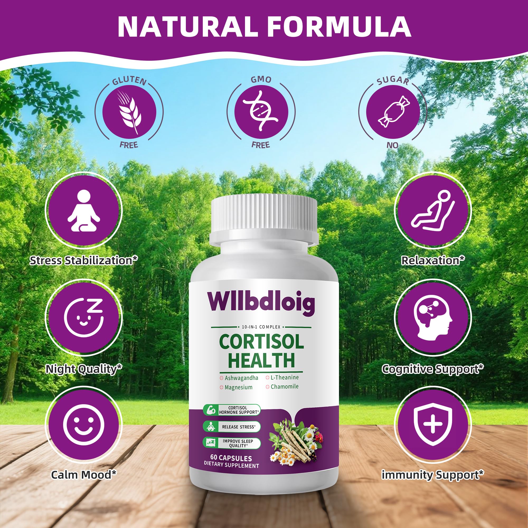 Cortisol Supplements for Women Men, High Cortisol Reducer Health, Detox Cortisol Manager for Stress Relief ,Mood and Sleep with Ashwagandha, L-Theanine, Lower and Control - Non-GMO,Vegan 60 Capsules Wllbdloig Au supplements