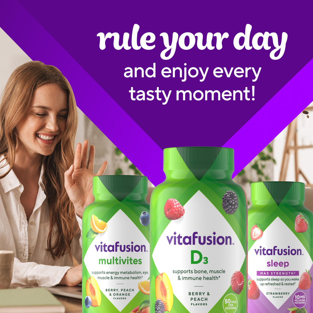 vitafusion Vitamin D3 Gummies, Bone and Immune Support, Peach, Blackberry, Strawberry Flavored