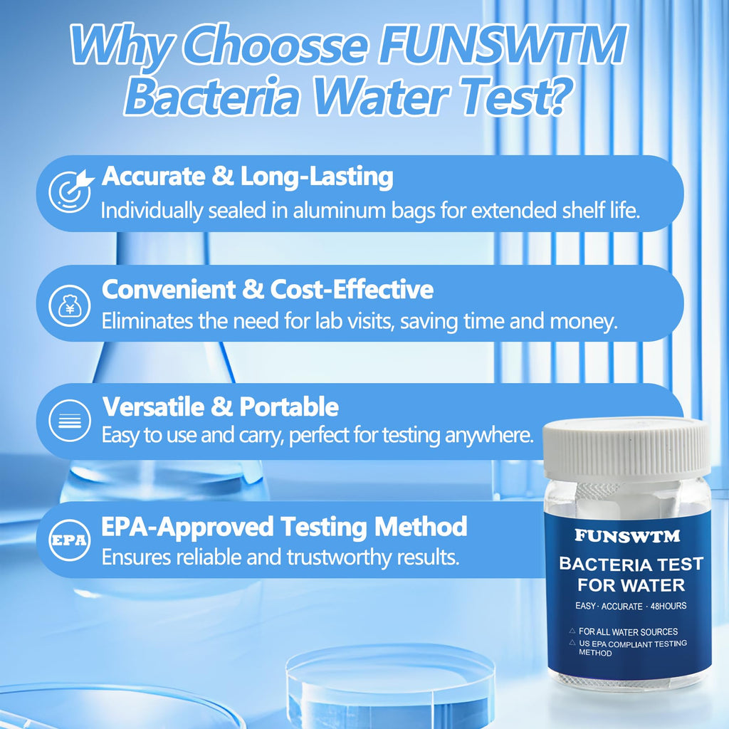 Coliform Bacteria Test Kit: 12-Pack Easy at-Home Well, Tap, Pool, Spring, Pond, Lake Drinking Water Quality Test FUNSWTM Au supplements
