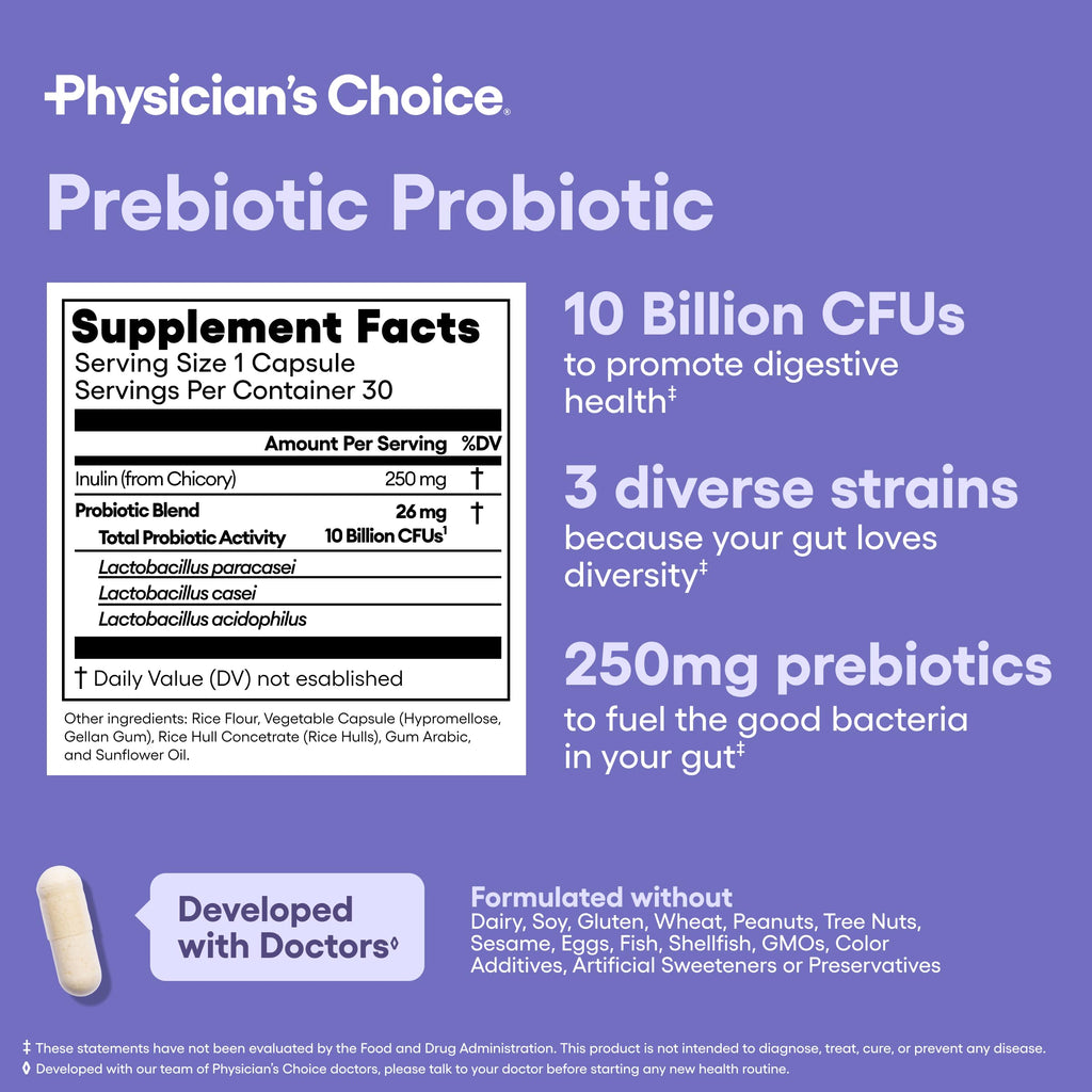 Physician's CHOICE Prebiotic-Probiotic - Multi-Strain Probiotics & Synergistic Prebiotics -Designed for Digestive Health, Supporting Gut Microbiome