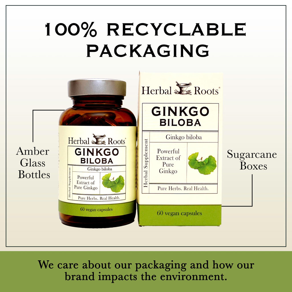 Herbal Roots Organic Ginkgo Biloba Made with Pure Organic Ginkgo Leaf and Extract - 60 Vegan Capsules