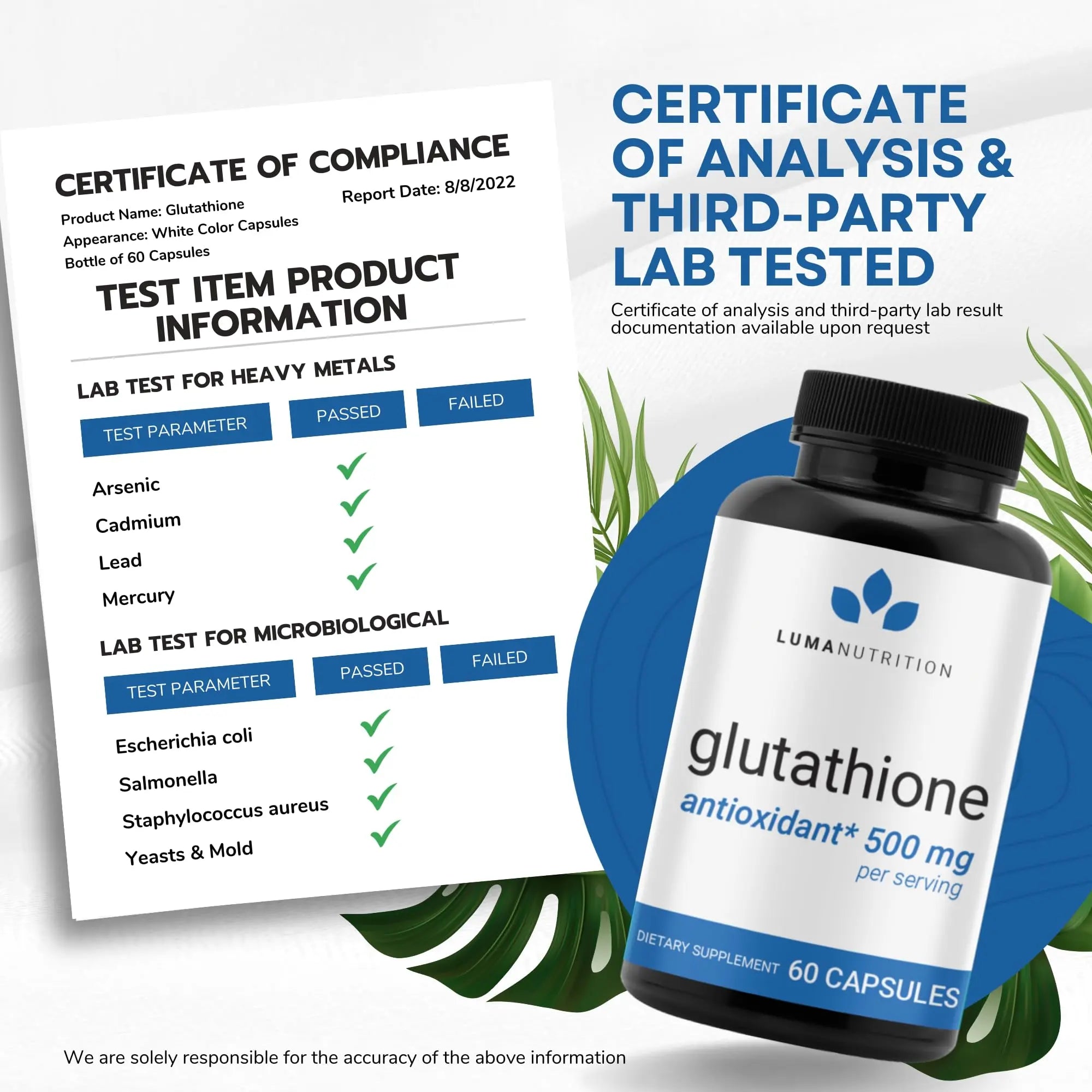Premium Glutathione - Reduced Glutathione 500mg - Glutathione Supplement - L-Glutathione Luma Nutrition Au supplements