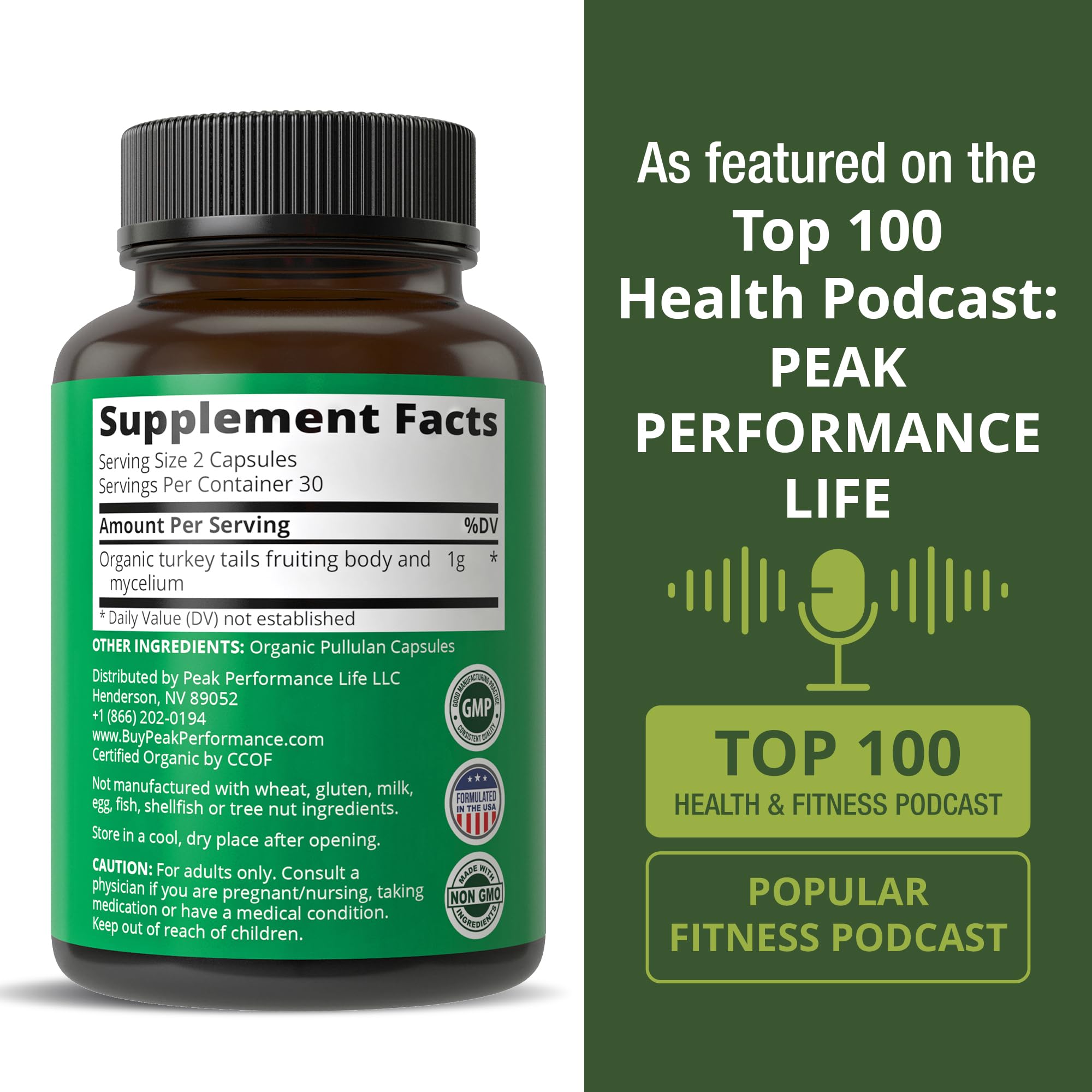 Peak Performance Organic Turkey Tail Capsules - USA Grown Made with Real Turkey Tail Mushroom. Immune System Support Naturally Harvested Mushroom Supplements for Immunity. Vegan Supplement Extract Peak Performance Au supplements