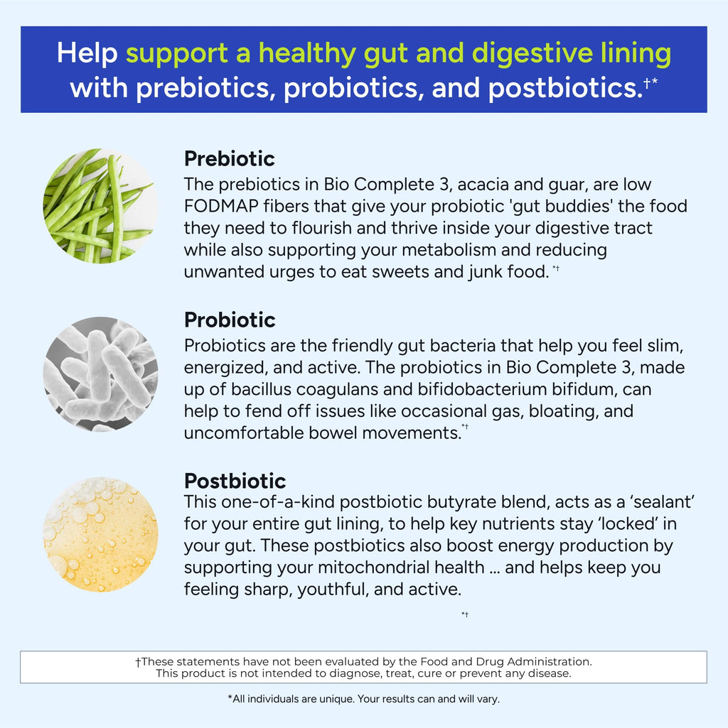 Gundry MD® Bio Complete 3, 3-in-1 Probiotics for Gut Health, Probiotic Supplements for Digestion, Supplement Supporting Bloating, Gas, Food Cravings