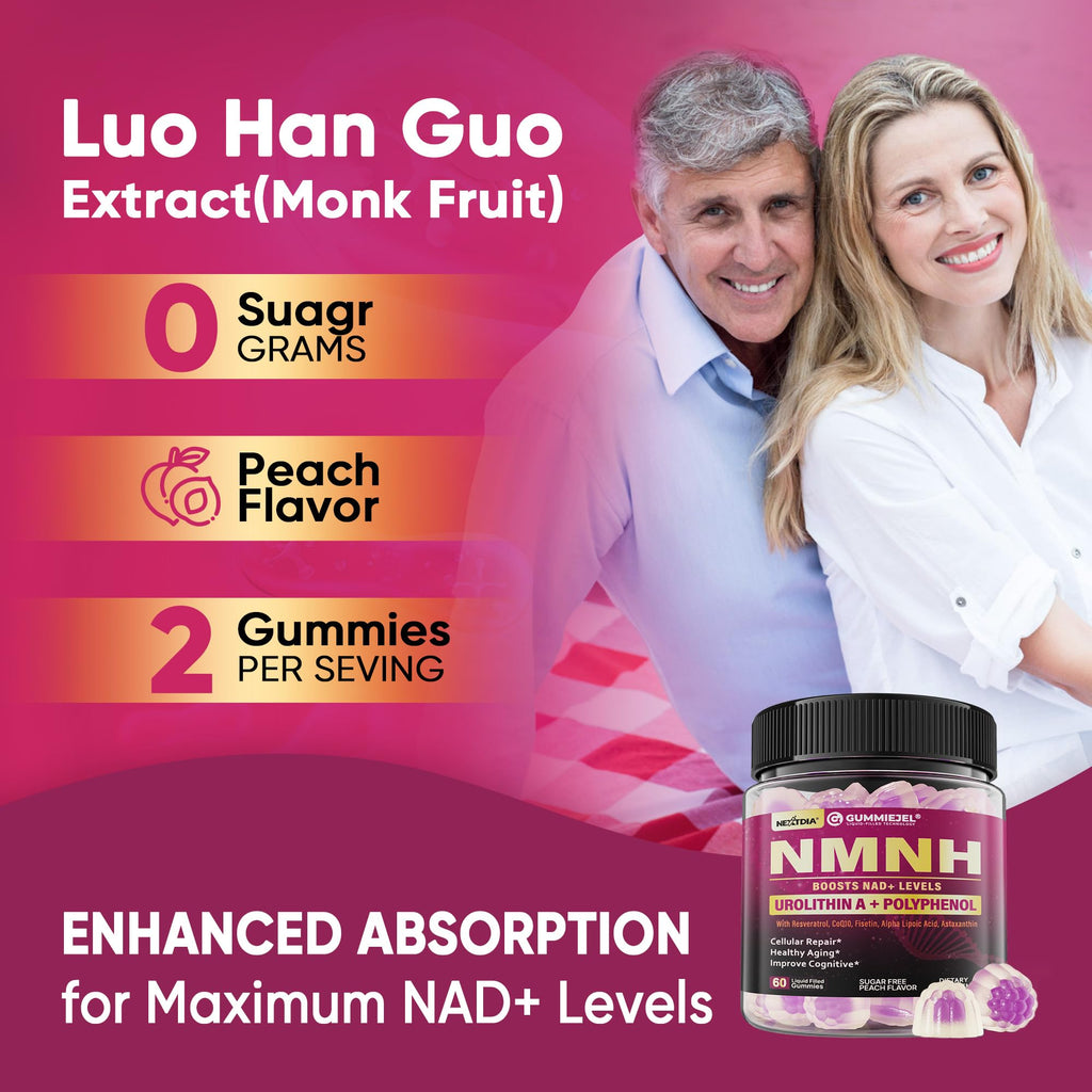 NMNH Gummies 300MG for Longevity with Urolithin A, Polyphenol Blend, Resveratrol, NAD+ Supplement for Women & Men Boost NAD+ Levels, Optimized Aging, Cell, DNA Repair, Energy, Focus, Sugar Free, 60cts Nextdia Au supplements